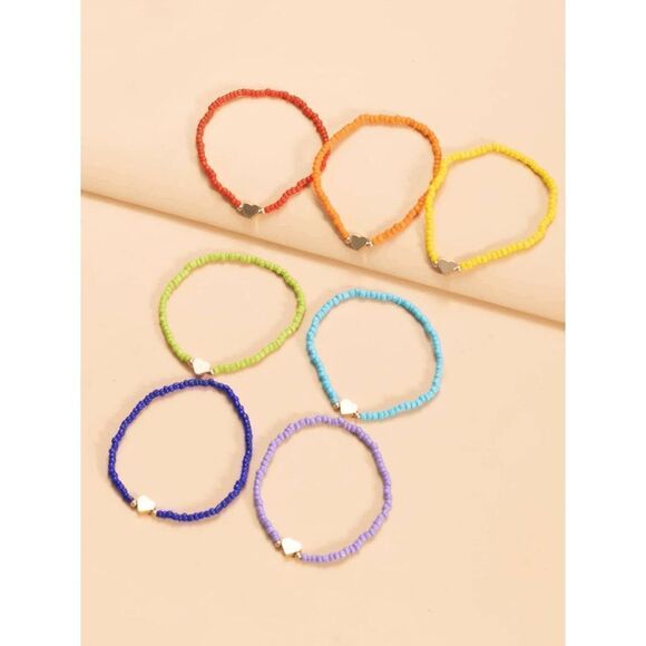 Rainbow Seed Bead Sweet Heart Bracelet Set - Picture 3 of 7